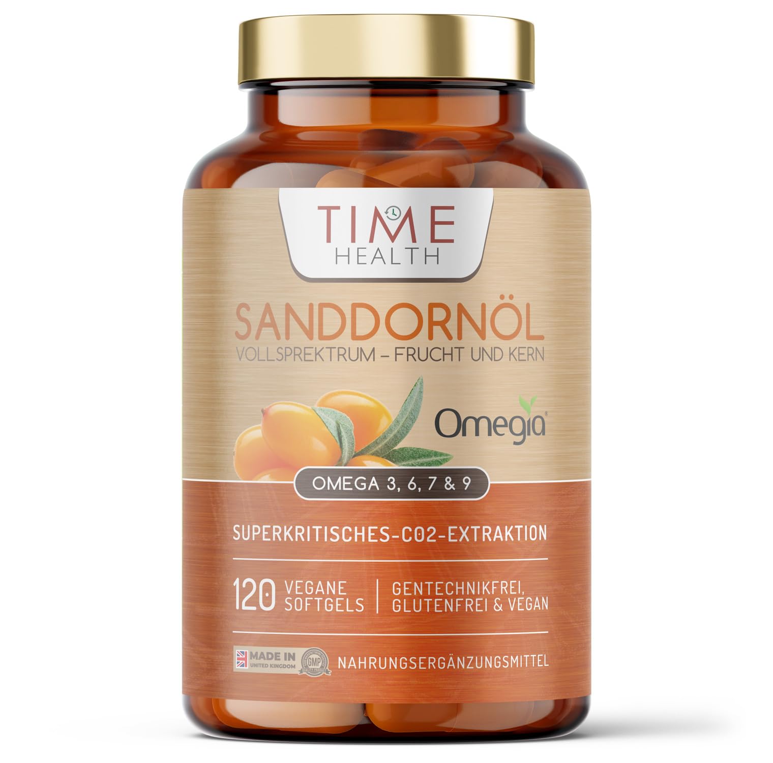 Olio di olivello spinoso – 120 Softgels – Omega 3, 6, 7 & 9 – Frutta e nucleo – Vegano – Senza aggiunta (120 capsule softgel)