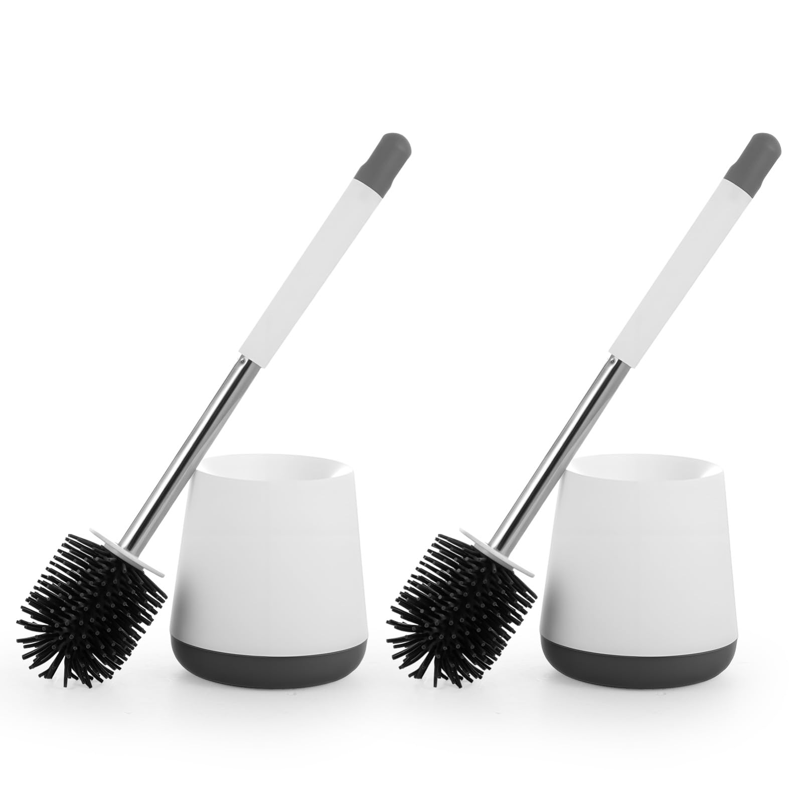 M.J COMFY-LIFE 2Pcs Toilet Brush and Holder Set Bathroom Toilet Bowl Cleaning Brush with Quick-Drying Holder Silicone Toilet Brush Non-Slip Ergonomic Handle for Deep Cleaning White