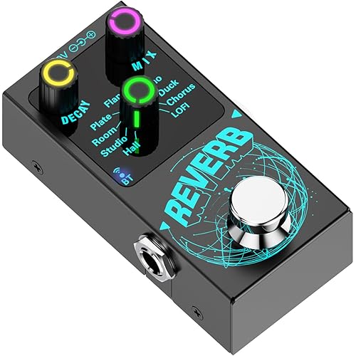 Mini Reverb Guitar Pedal, Verb Square Digital Reverb 9 Modes Room, Hall, Chorus, Duck, Plate, Studio, Echo, LOFI with True Bypass Aluminium alloy case (Black Reverb)