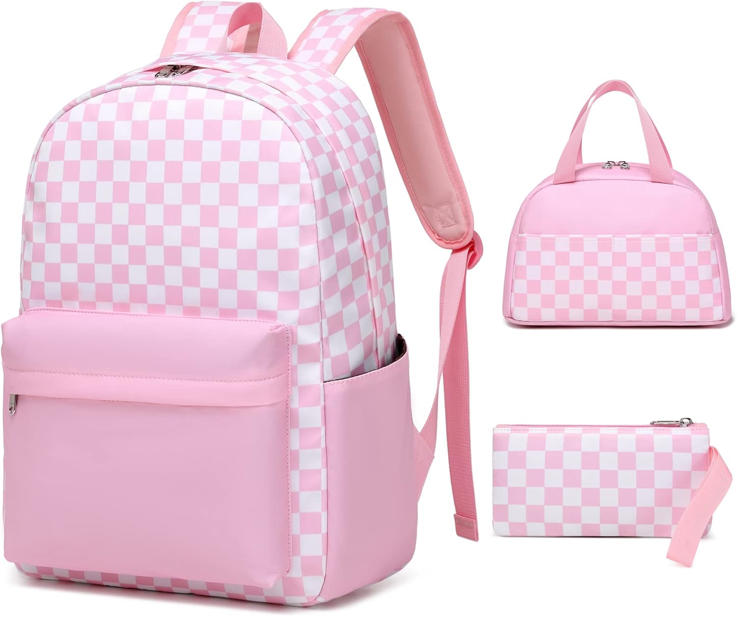 Sunborls Teens Girls Lightweight and Large Capacity Waterproof Bookbags Backpack with Lunch Box and Pencil Case 3 in 1 Back To School Gift Bookbag Casual Daypack Travel Laptop Backpack(Plaid Pink)