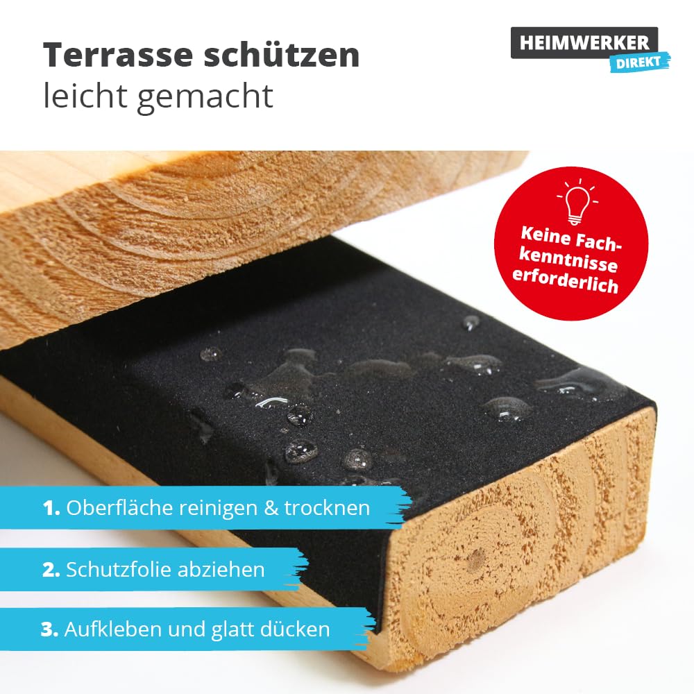 Alfa 2x Holzschutzband – Terrassenband 150 mm x 20 m – EPDM Abdeckband Holz | Profi Qualität – Selbstklebendes EPDM-Holzschutzband für Terrassen, Fassaden und Unterkonstruktionen, wasserdicht – 1 mm dick