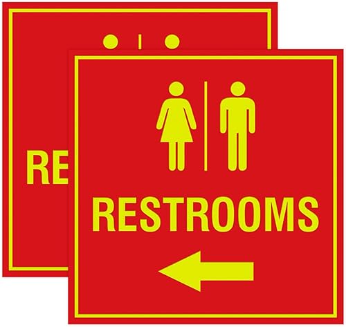 Miniatura 60 de Signs ByLITA Letrero cuadrado de flecha izquierda para baños con cinta adhesiva (plata cepillada) – grande (paquete de 1) Brushed Silver,Azul,Marrón