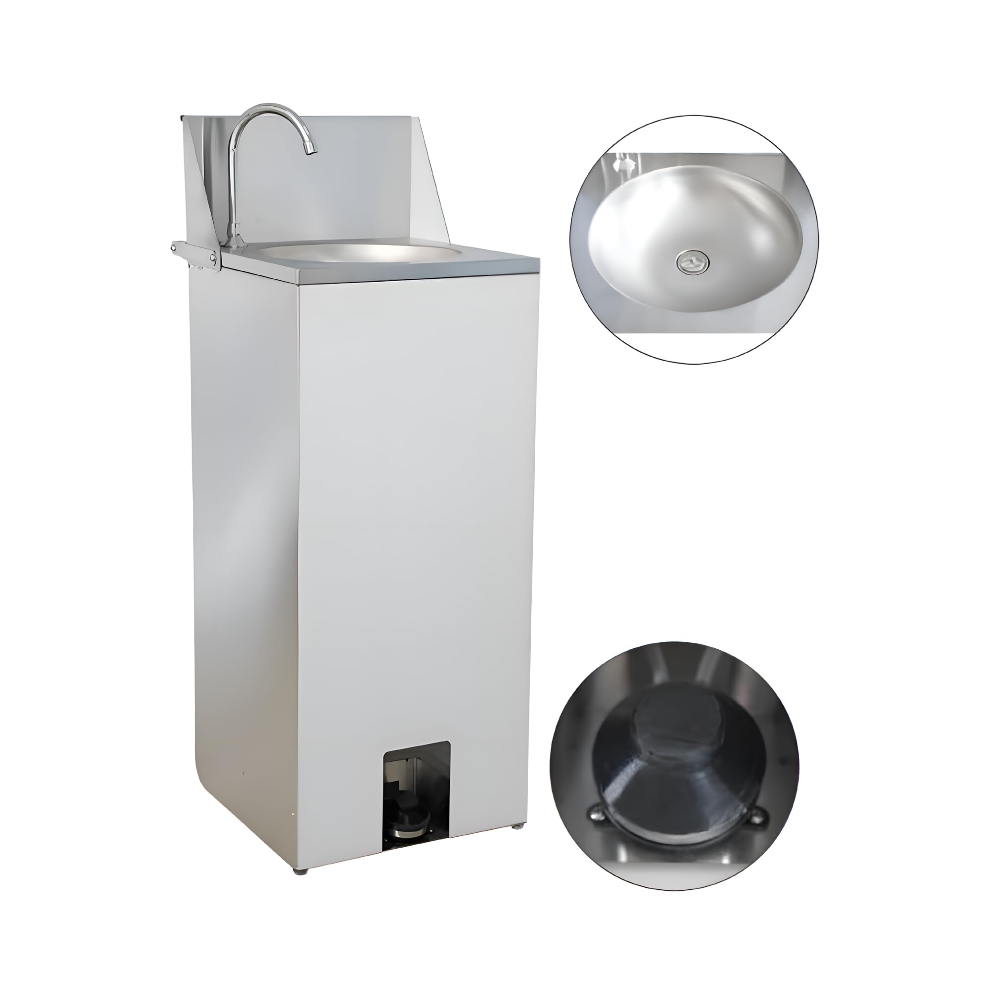 Stalwart DA-WHF277 Foot Operated Mobile Wash Basin with Backsplash and Castors Stainless Steel