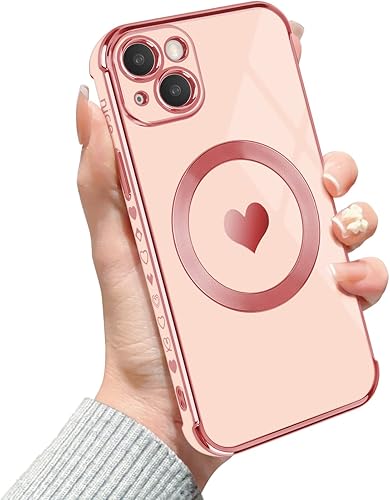 Newseego Funda magnética para iPhone 13, diseño de corazón chapado en borde con MagSafe para mujeres y niñas, TPU suave a prueba de golpes, funda Newseego Funda magnética para iPhone 13, diseño de corazón chapado en borde con MagSafe para mujeres y niñas, TPU suave a prueba de golpes, funda
