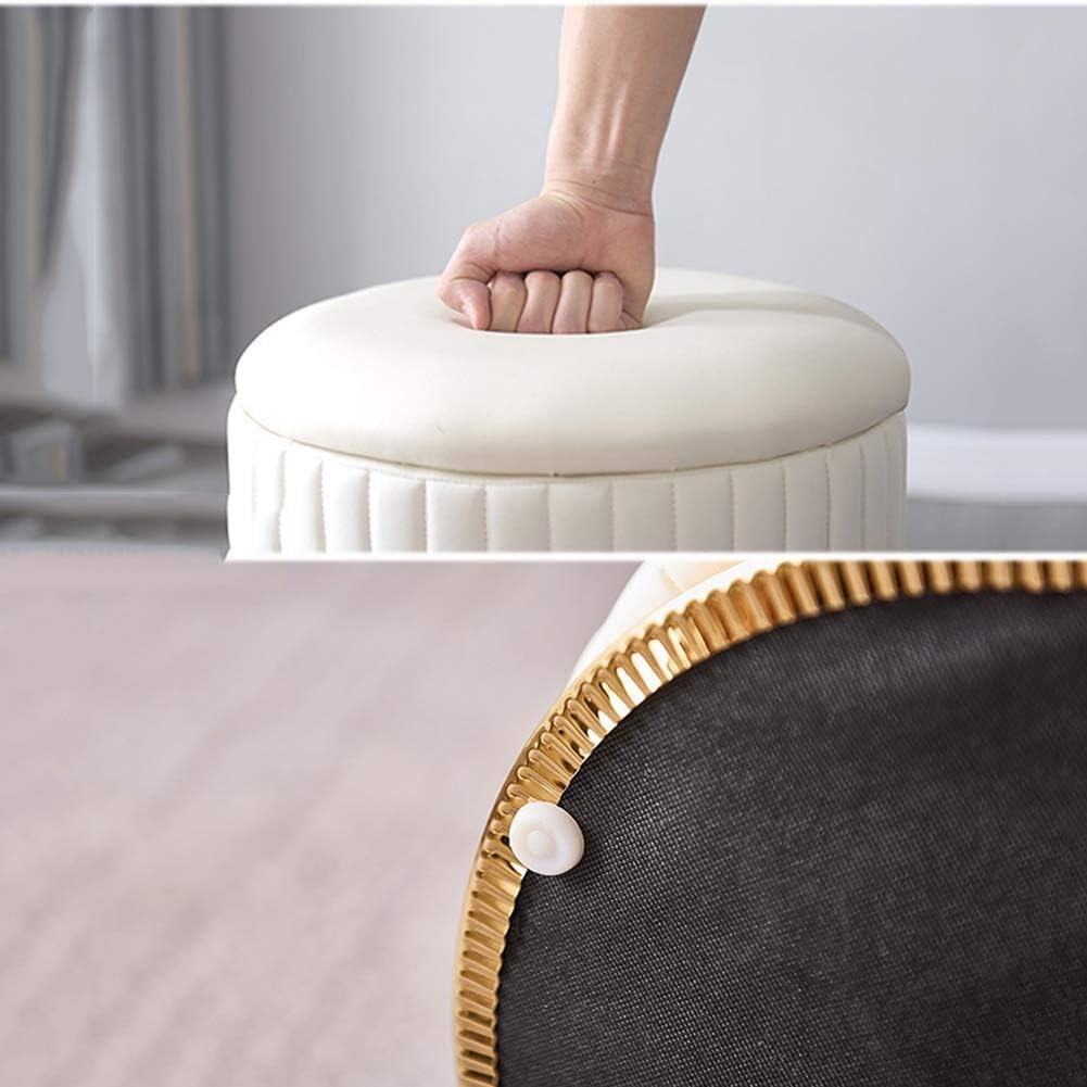 ge Taburete otomano redondo de terciopelo tapizado con tapa, elegante diseño de rayas para sala de estar y dormitorio, cómodo reposapiés y muebles decorativos