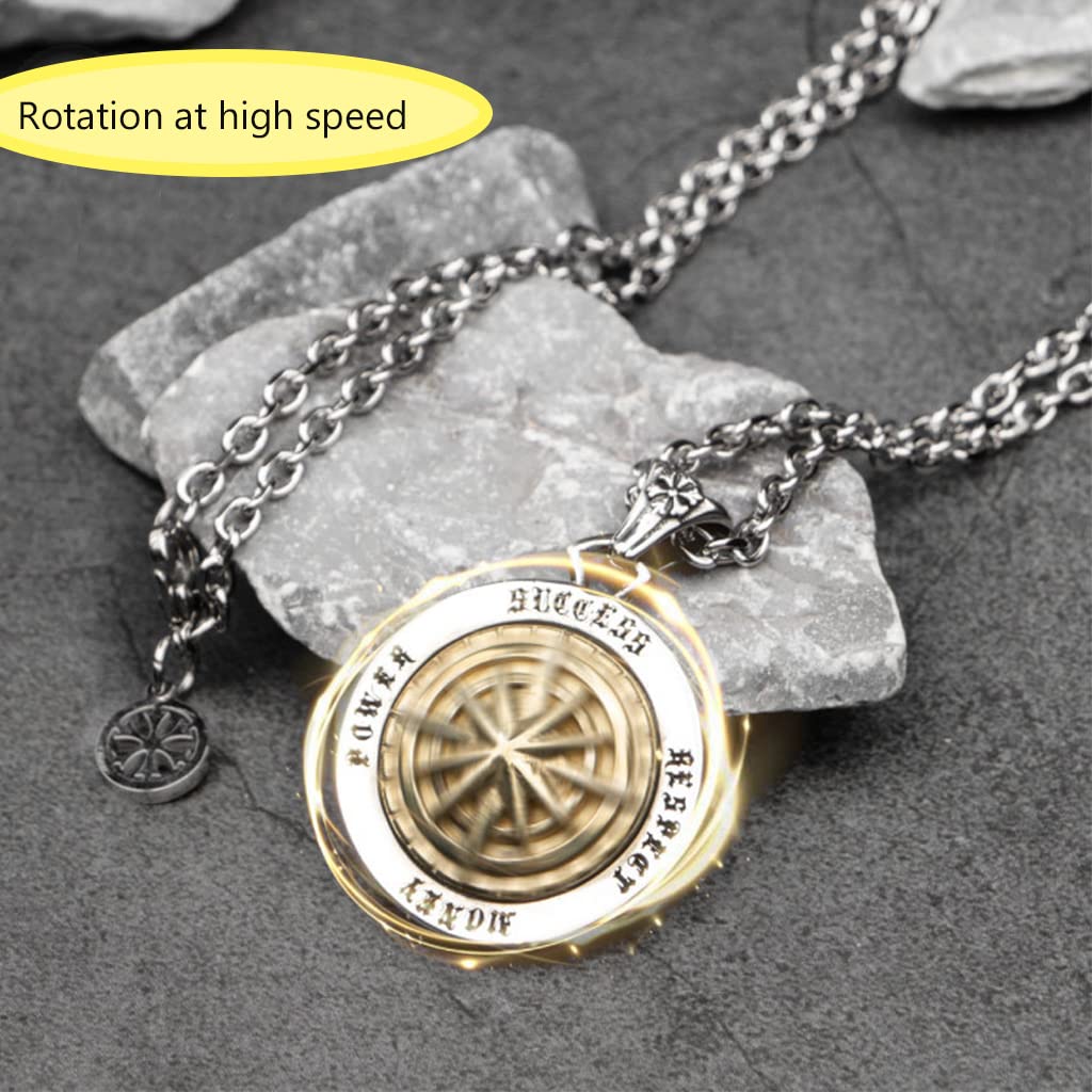 Nordische Wikinger-Halskette Odin nordische drehbare Kompass-Anhänger-Halskette Wikinger-Talisman-Anhänger-Halskette nordischer Wikinger-Schmuck für Männer mit Geschenkbox,Silber