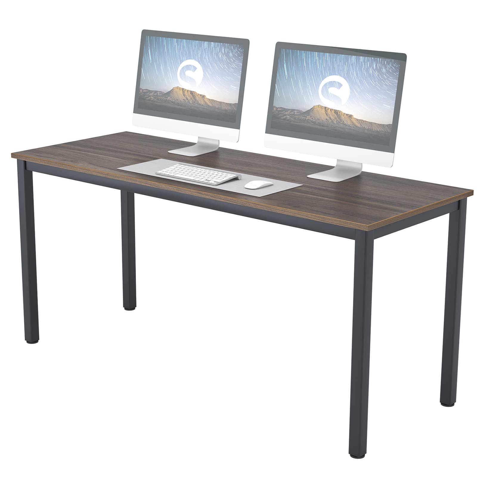 Need 63 Inch Large Computer Desk - Modern Simple Style Home Office Gaming Desk, Basic Writing Table for Study Student, Black Metal Frame, Walnut