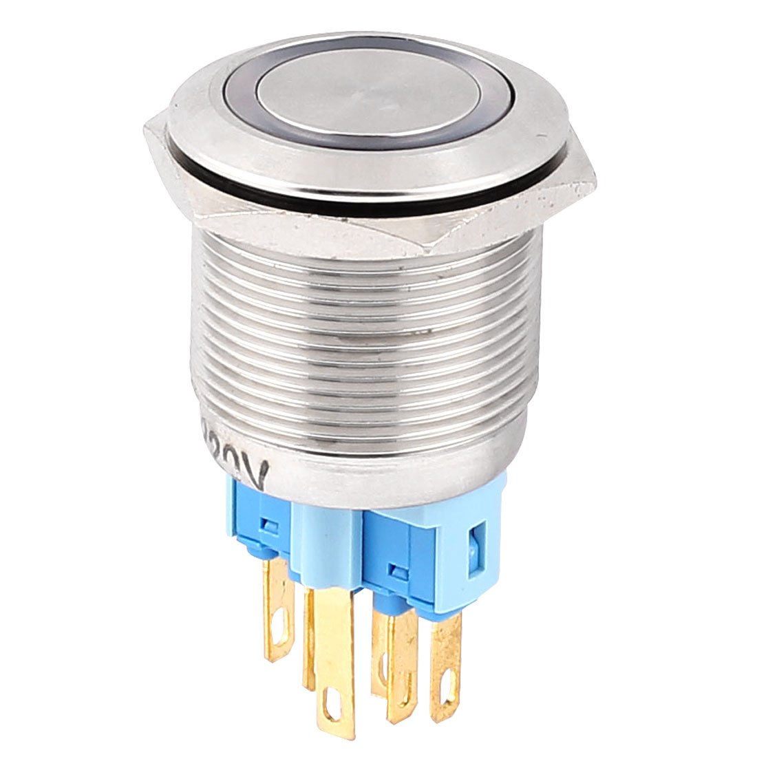 Aexit AC 220V 18mm Blue Light 22mm Thread Dia Latching Push Button Switch (e081d14a15a3411db0e1aa7f3efba320)