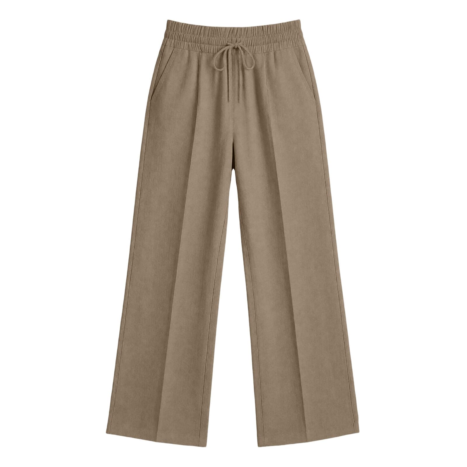 Pantaloni Lino Donna Larghi Pantalone Leggeri Comodi Elegante Casual Gamba Larga Pantalone Ampi da Spiaggia con Elastica in Vita e Tasca Traspiranti Pantaloni Sportivi Donna Jogging Pants Tinta Unita