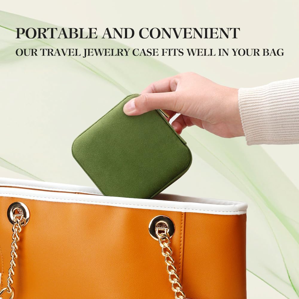 TAIMY Travel Jewelry Case, Small Plush Velvet Jewelry Box for Women and Girls, Portable Jewelry holder organizer for Rings Earrings Necklaces Bracelets(Avocado Green) - Image 6