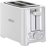 BELLA 2 Slice Toaster with Auto Shut Off - Extra Wide Slots & Removable Crumb Tray and Cancel, Defrost & Reheat Function - Toast Bread, Bagel & Waffle, White