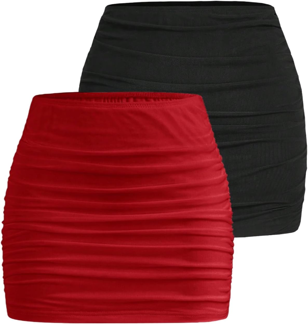 WDIRARA Women's 2 Pack Leopard Ruched Mini Skirt Low Rise Stretchy Bodycon Skirts