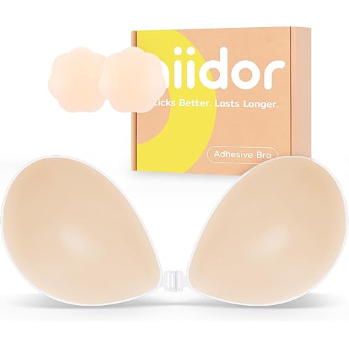 Niidor Adhesive Bra Strapless Ultra Sticky Invisible Push up Silicone Bra Multiple Colors Sizes Reusable for Backless Dress