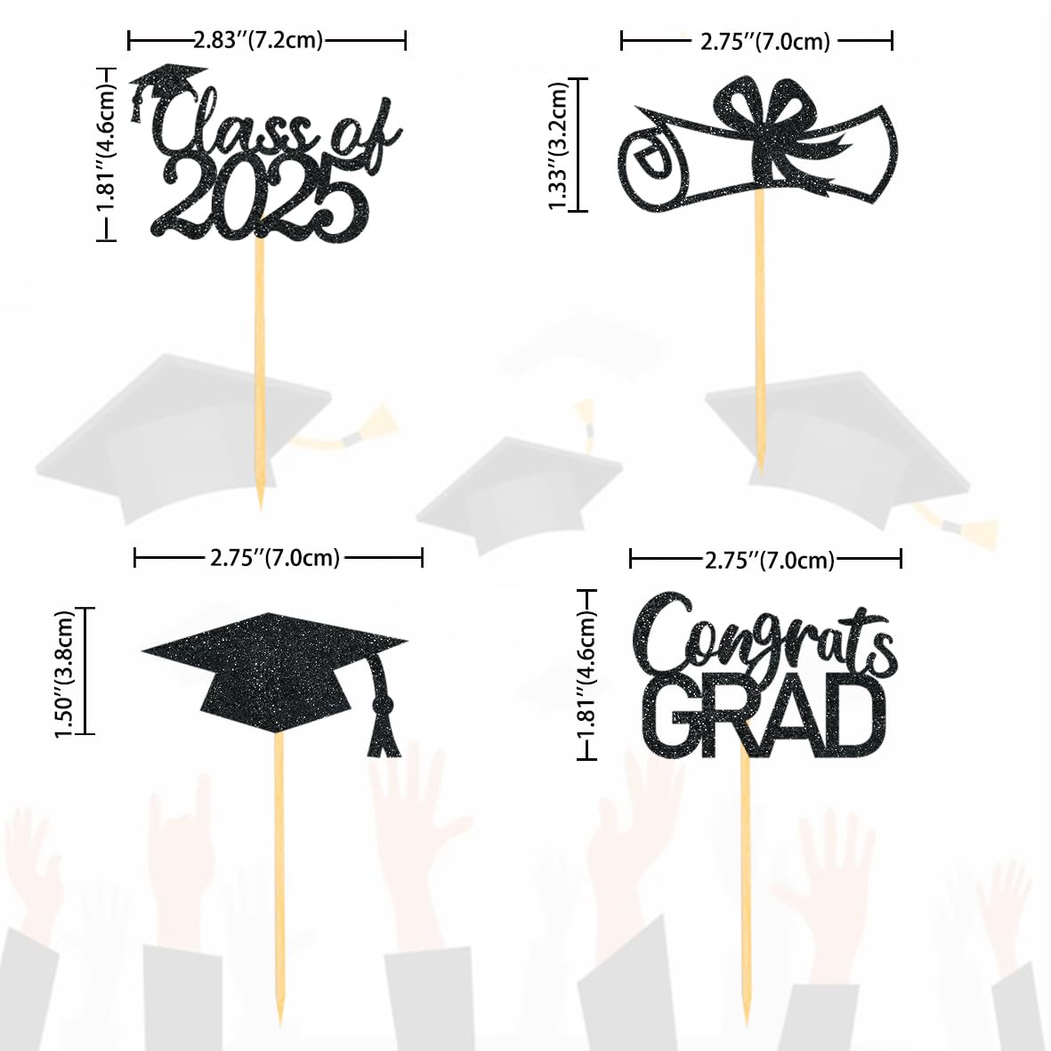 Moitkptt 24Pcs Black Graduation Cupcake Toppers - Class of 2025 & Congrats Grad - Set of 24