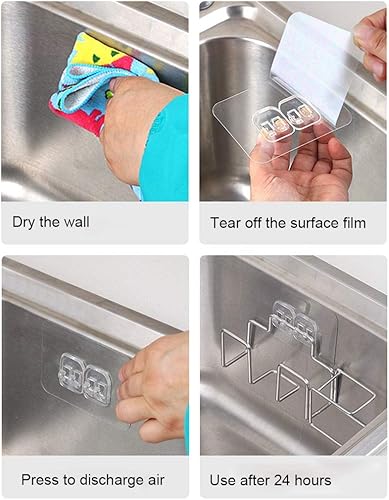 Miniatura 4 de Soporte de esponja adhesivo + soporte para cepillo 2 en 1 para fregadero, organizador de fregadero, acero inoxidable SUS304, resistente al agua, a