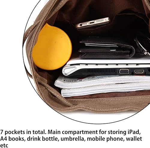 Miniatura 6 de WITERY Mochilas de lona para mujer, bolso casual para compras al aire libre, mochila deportiva, senderismo, viajes, bolsa multiusos, Caqui, Mochilas