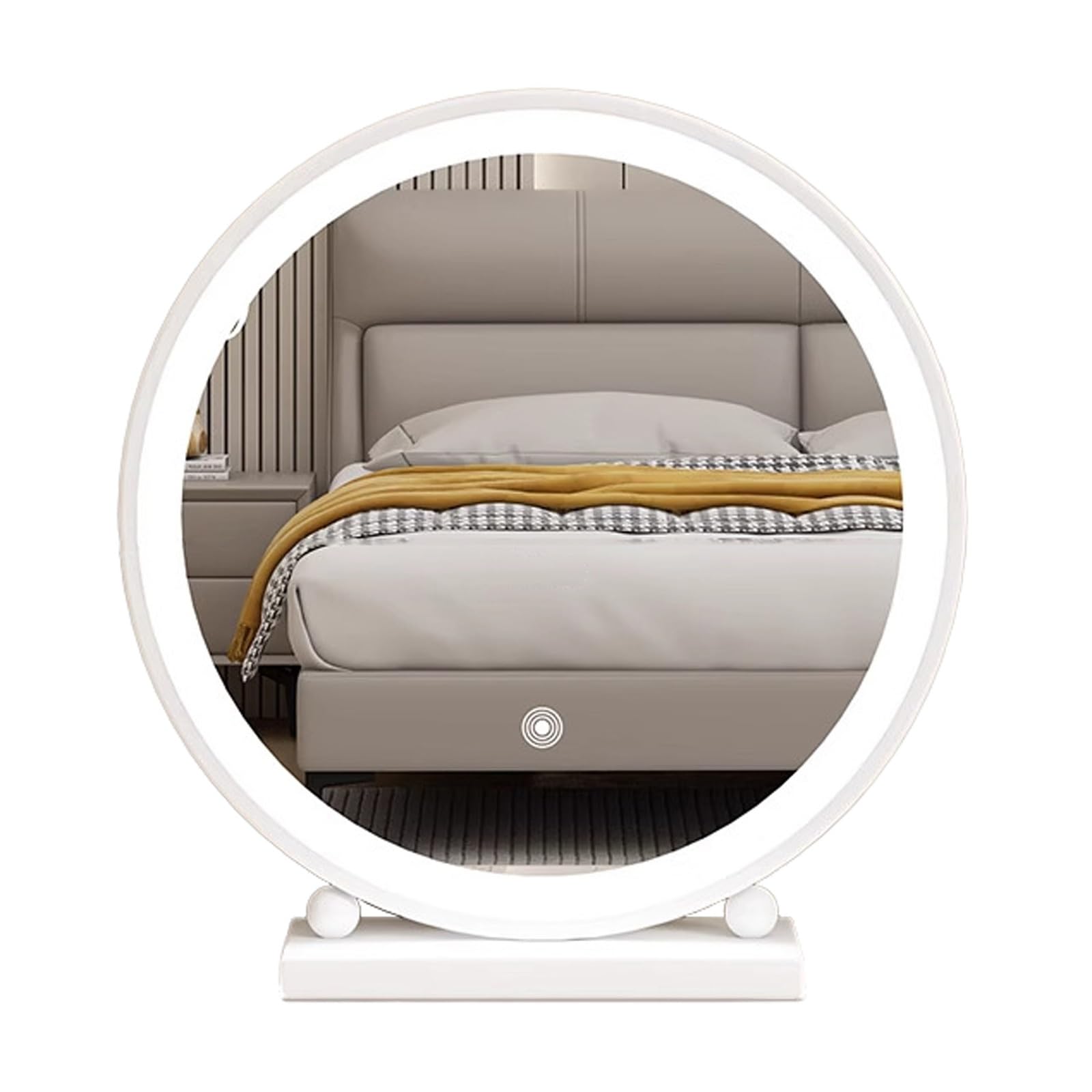 FGXHHS Round Mirror Vanity Stepless Dimmable Lighted for Bathroom Entryway Living Room(White,40 cm)