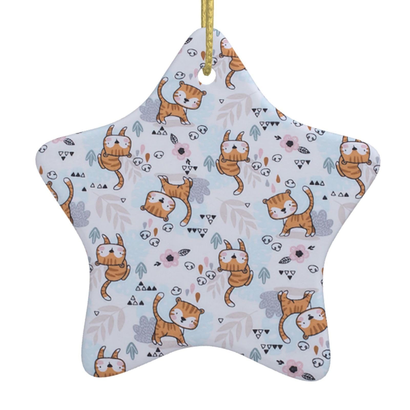 Llama Cartoon Pattern Print Christmas Ornaments, Ceramic Hanging Ornament, Round Shape Decorations