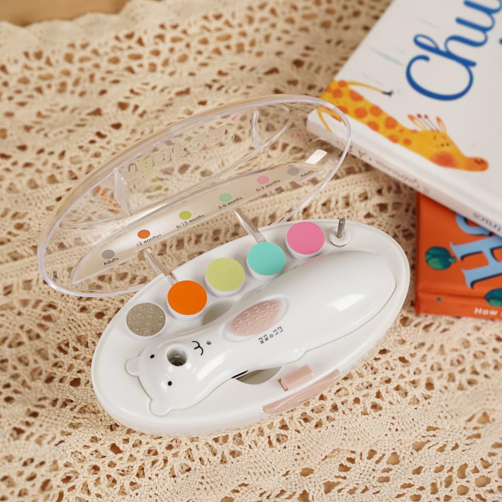 Haakaa Happii Bear - Juego de cortaúñas recargable – Cortauñas eléctrico para bebé – Cortauñas para bebé/lima de uñas para bebé – Silencioso y luces LED