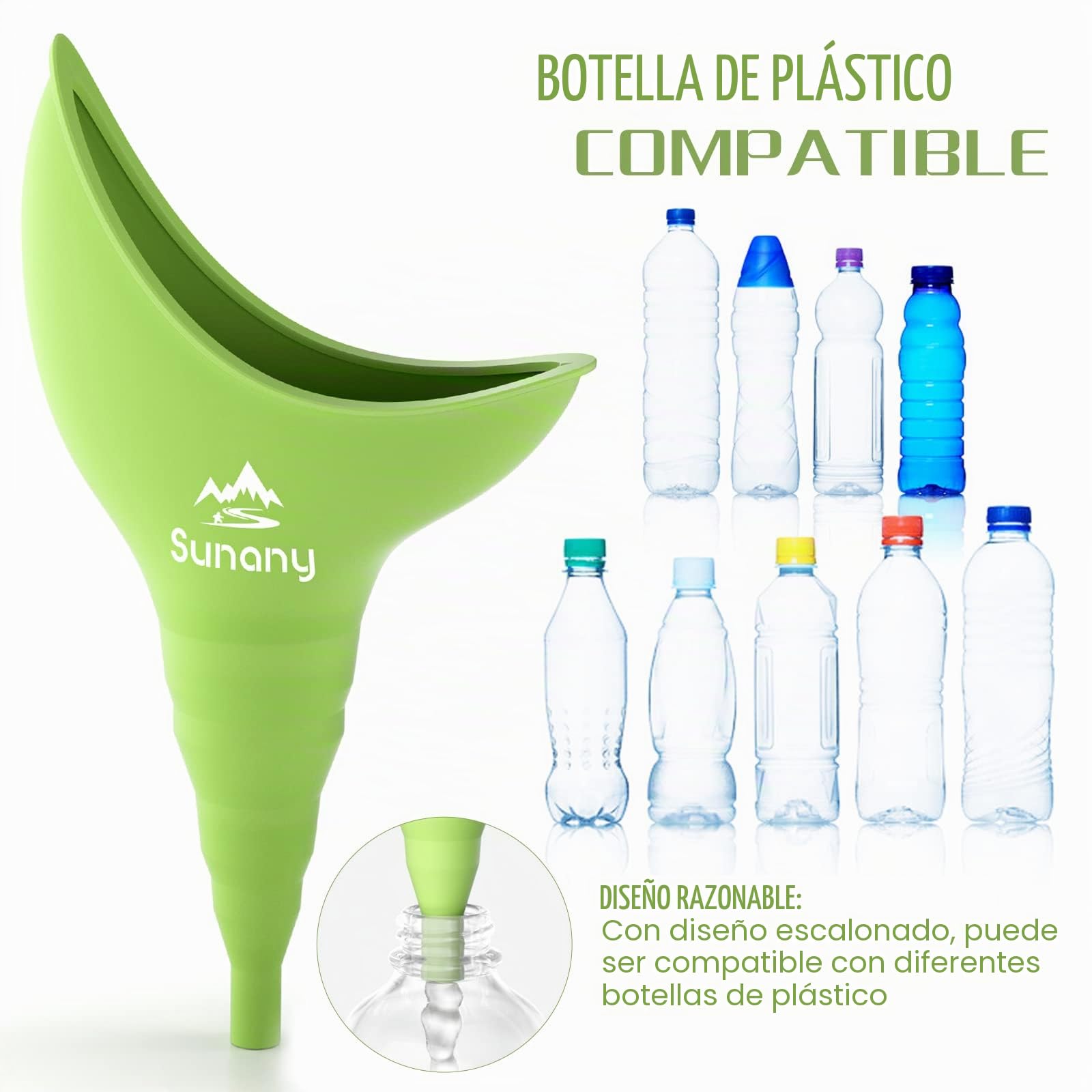 Urinario Femenino Dispositivo, Portátil Orinal Femenino Embudo De Silicona para Mujeres De Pie para Orinar, Reutilizable Urinario Mujer,Adecuado para Actividades Al aire libre,Camping,Viajes(verde)