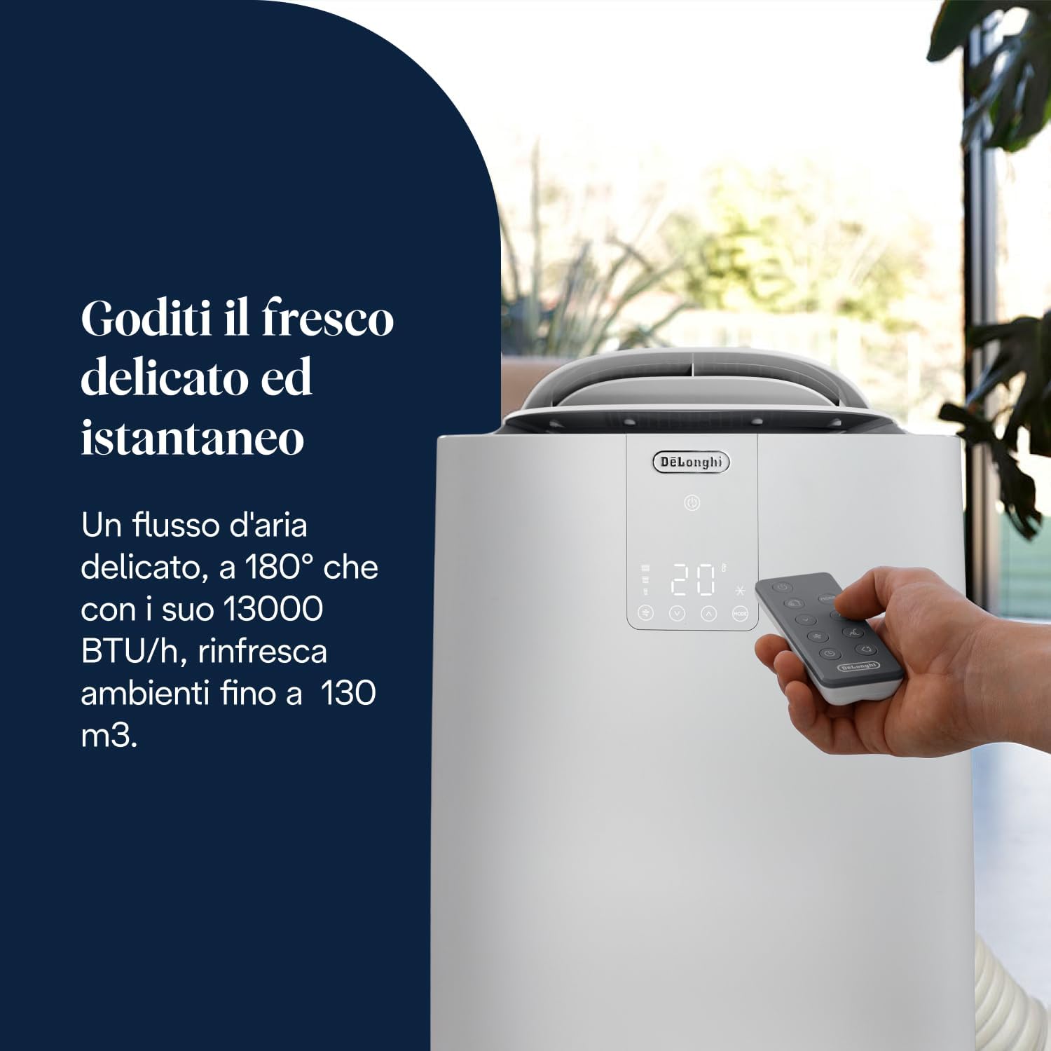 De'Longhi Pinguino GentleJet Inverter - Climatiseur mobile 3 en 1 avec déshumidificateur et ventilateur, 13000 BTU/h pour pièces de 130 m³, fonctionnement silencieux, classe énergétique A+, blanc