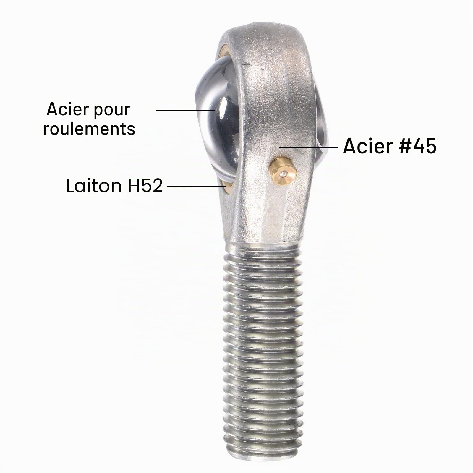 sourcing map POS16 Embout Rotule 16mm Alésage Sphérique Palier Roulement Embout Tige Autolubrifié Joint Roulement M16x2.0 Droite Main Mâle Fil Connecteur