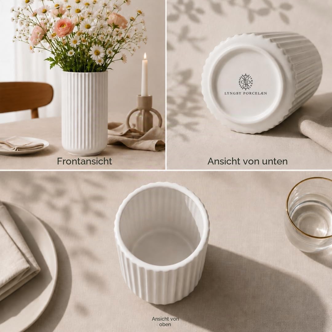 Lyngby Porcelæn Vase H20.5 cm Lyngby Designklassiker Zeitloses Design, Weiss