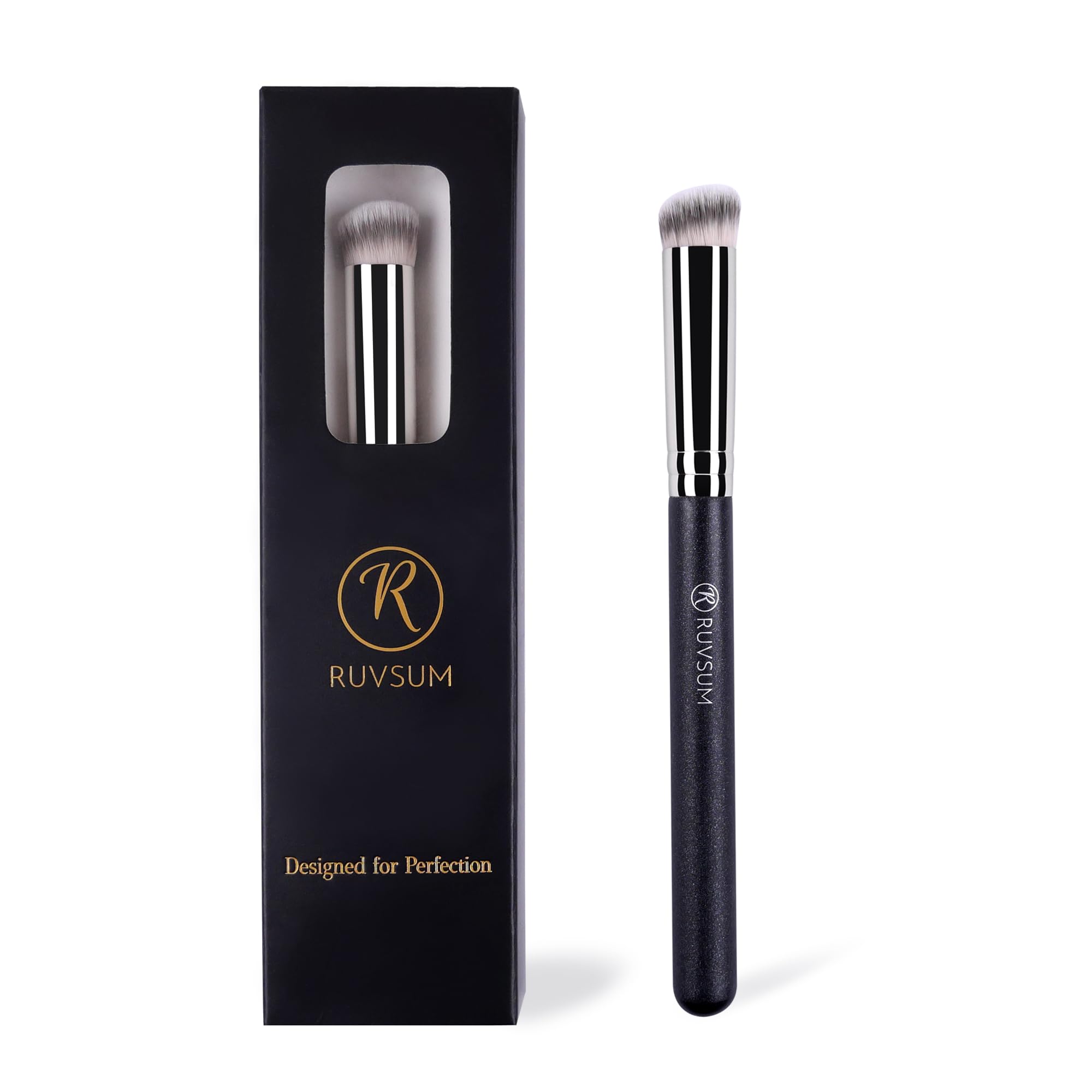 Travel Size Concealer Brush Flat Top, Mini Makeup Brush for Under Eye Spot Blemish, Soft Vegan Synthetic Bristles, No Shedding, Liquid Cream Powder Blending, Compact Brush 5.95"