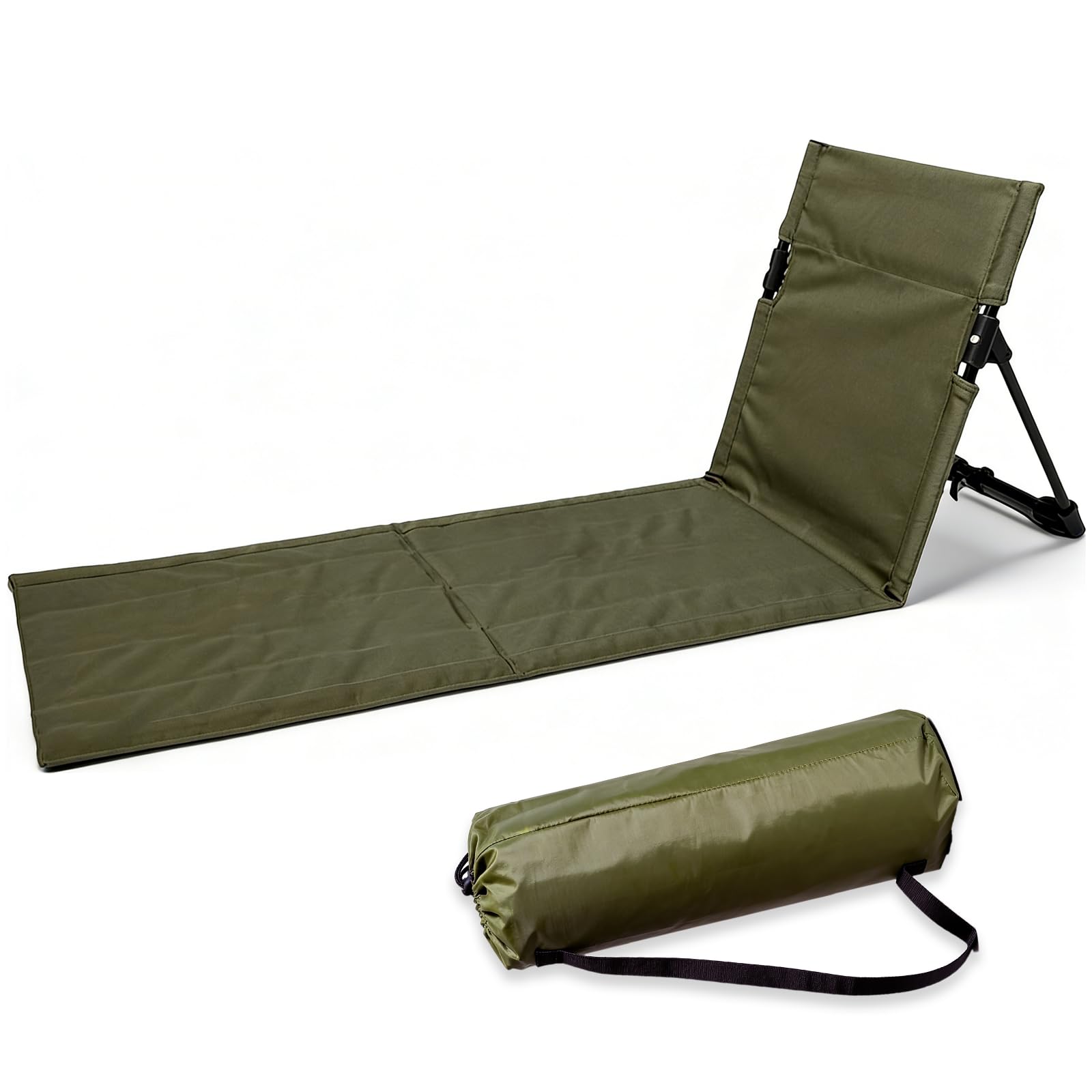 Sitzunterlage Outdoor mit Rückenlehne, Strandmatte Klappbar Leicht, Bodenstuhl Outdoor & Stadion Sitzkissen, Faltbare Liegematte für Strand, Camping, Picknick, Garten (Grün-108×40,5×41cm)