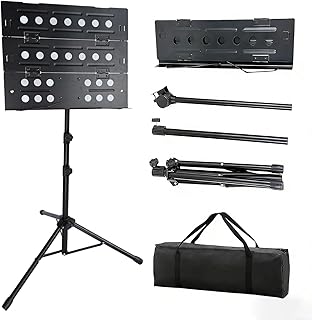 Notenständer – Professioneller Notenständer Klappbar Stabil Aus Metall Mit Perforierter Notenablage, Music Stand Höhenverstellbar Und Faltbar, Inkl. Tragetasche, Ideal Für Bandauftritte Und Proben