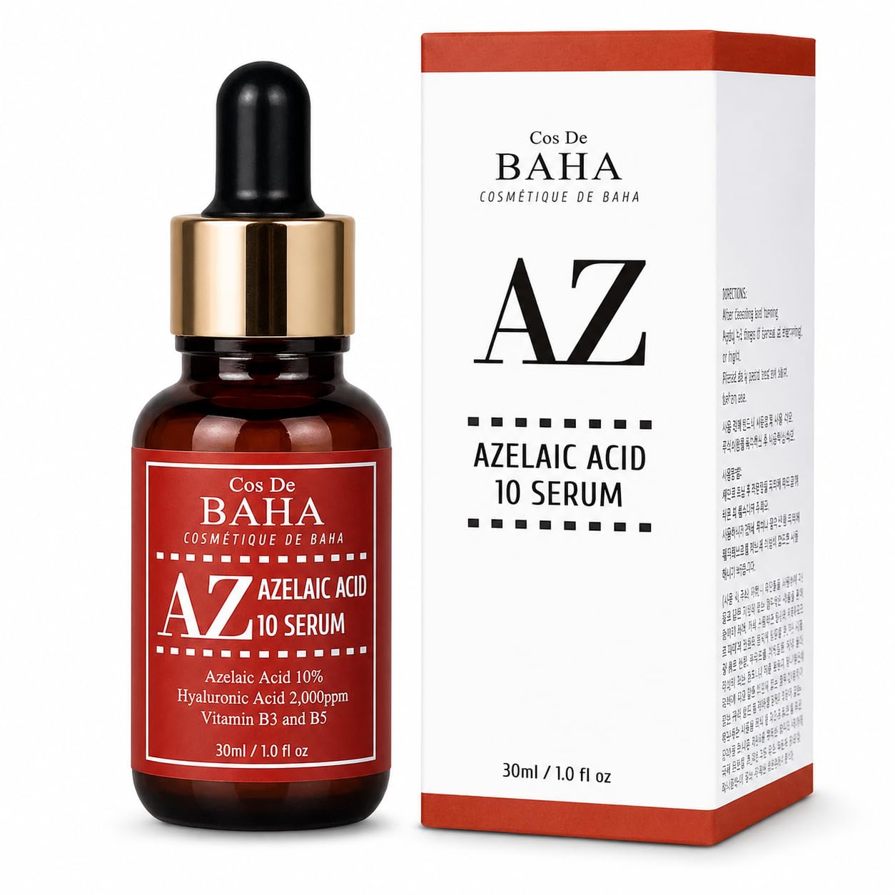 Cos De BAHA Premium Azelaic Acid 10% Serum 1 Fl Oz – Niacinamide & Panthenol Face Serum for Blemish-Prone, Redness-Prone & Oily Skin – Lightweight Aloe-Based Korean Skincare (30 ml)