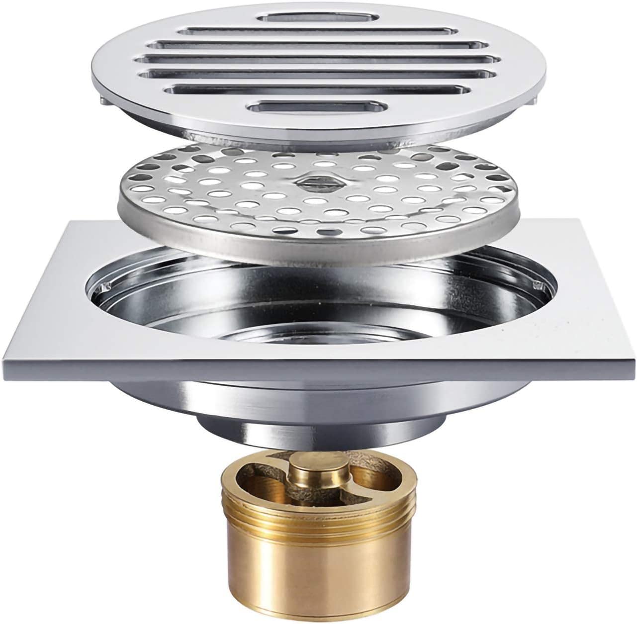 floor drain， Premium Brass Deodorizer Floor Drain - Square Large with Removable Cover Grid Grate Black Finish for Enhanced Odor Control