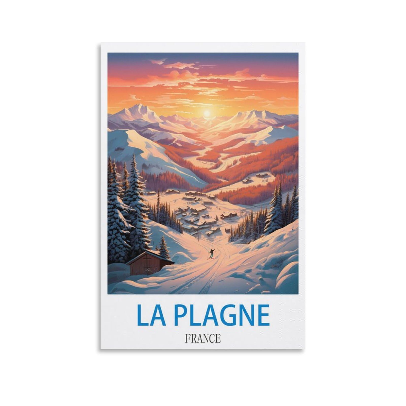 Fzyuen Unframe-Style La Plagne France Vintage Travel Poster Ski 08X12inch(20X30cm) Canvas Wall Art Prints For Wall Decor Room Decor Bedroom Decor