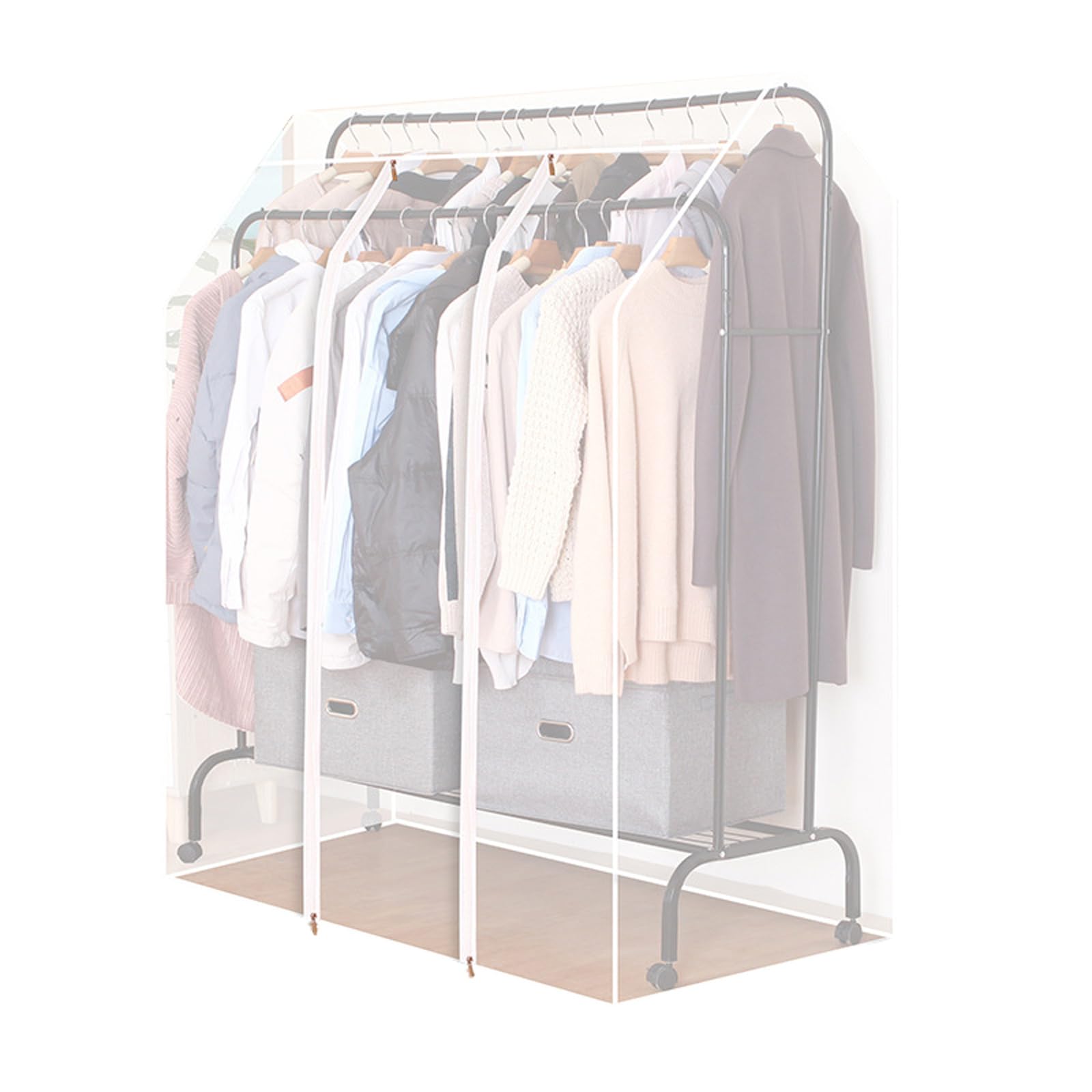 Housse de protection pour tringle à vêtements double housse penderie transparente anti-poussière