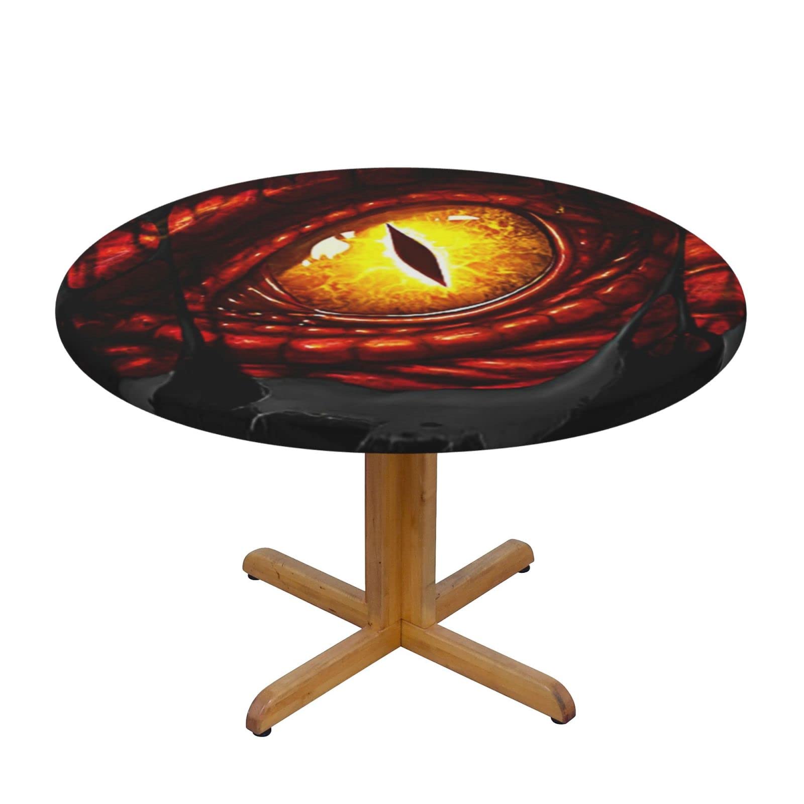 Lsjuee Round Fitted Tablecloth 45-50in Elastic Edged Table Cloth for Kitchen Dining Party Home Decor - Dragon Eyes Red Black