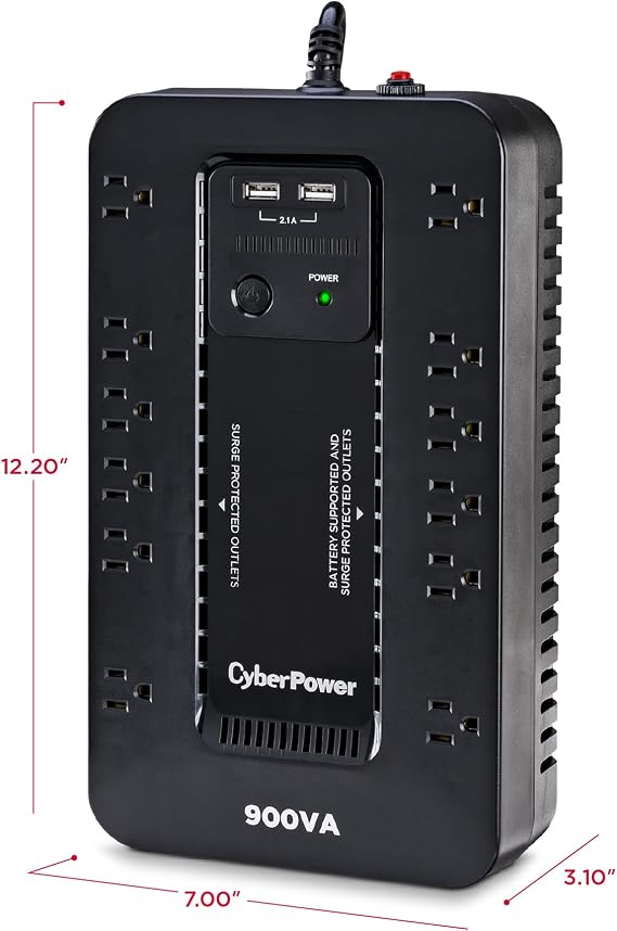 CyberPower ST900U Standby UPS Battery Backup and Surge Protector, 900VA/500W, 12 Outlets, 2 USB Charging Ports, Compact, UL Certified