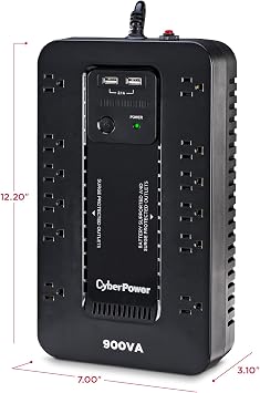 CyberPower ST900U Standby UPS Battery Backup and Surge Protector, 900VA/500W, 12 Outlets, 2 USB Charging Ports, Compact, UL Certified