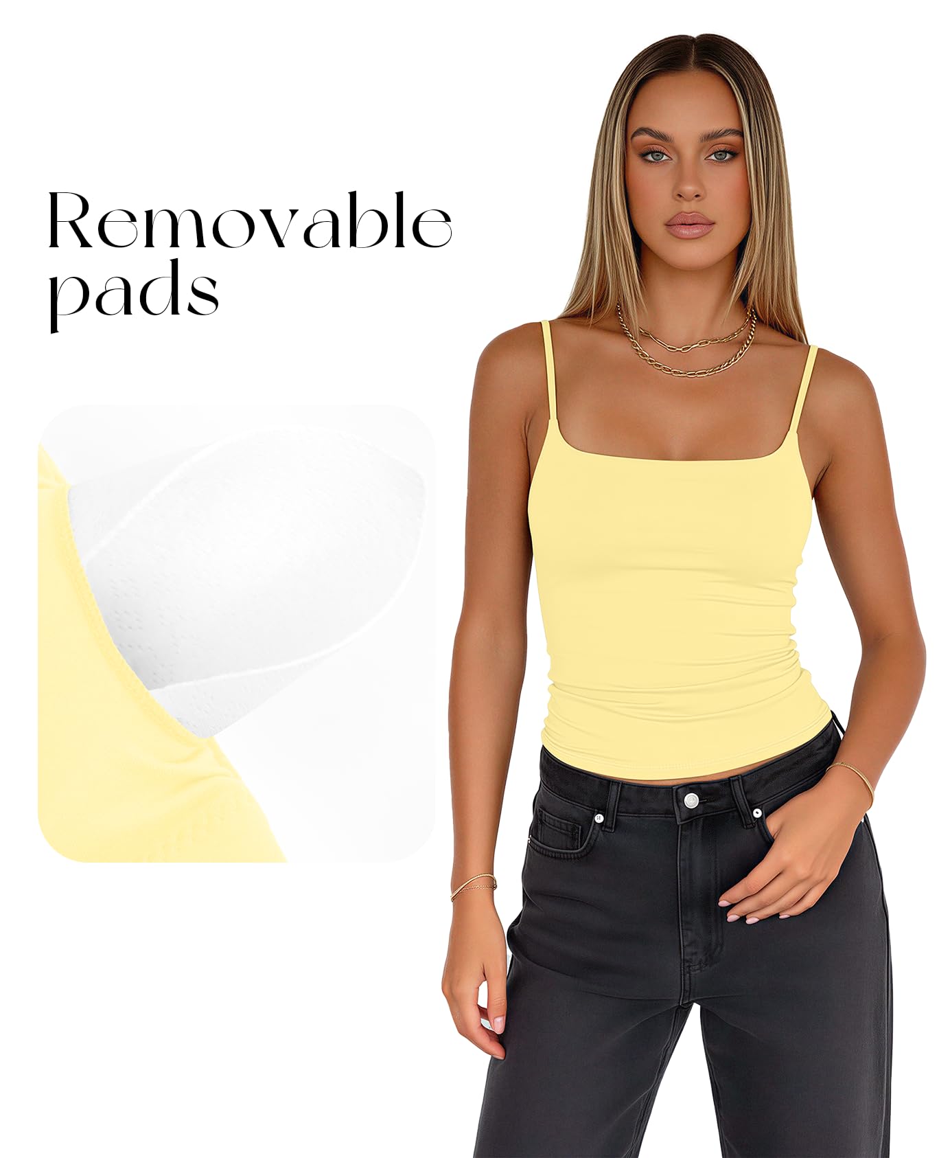 Darong Camiseta sin mangas acolchada para mujer, brasier integrado, tirantes delgados ajustables, camisa básica de doble forro