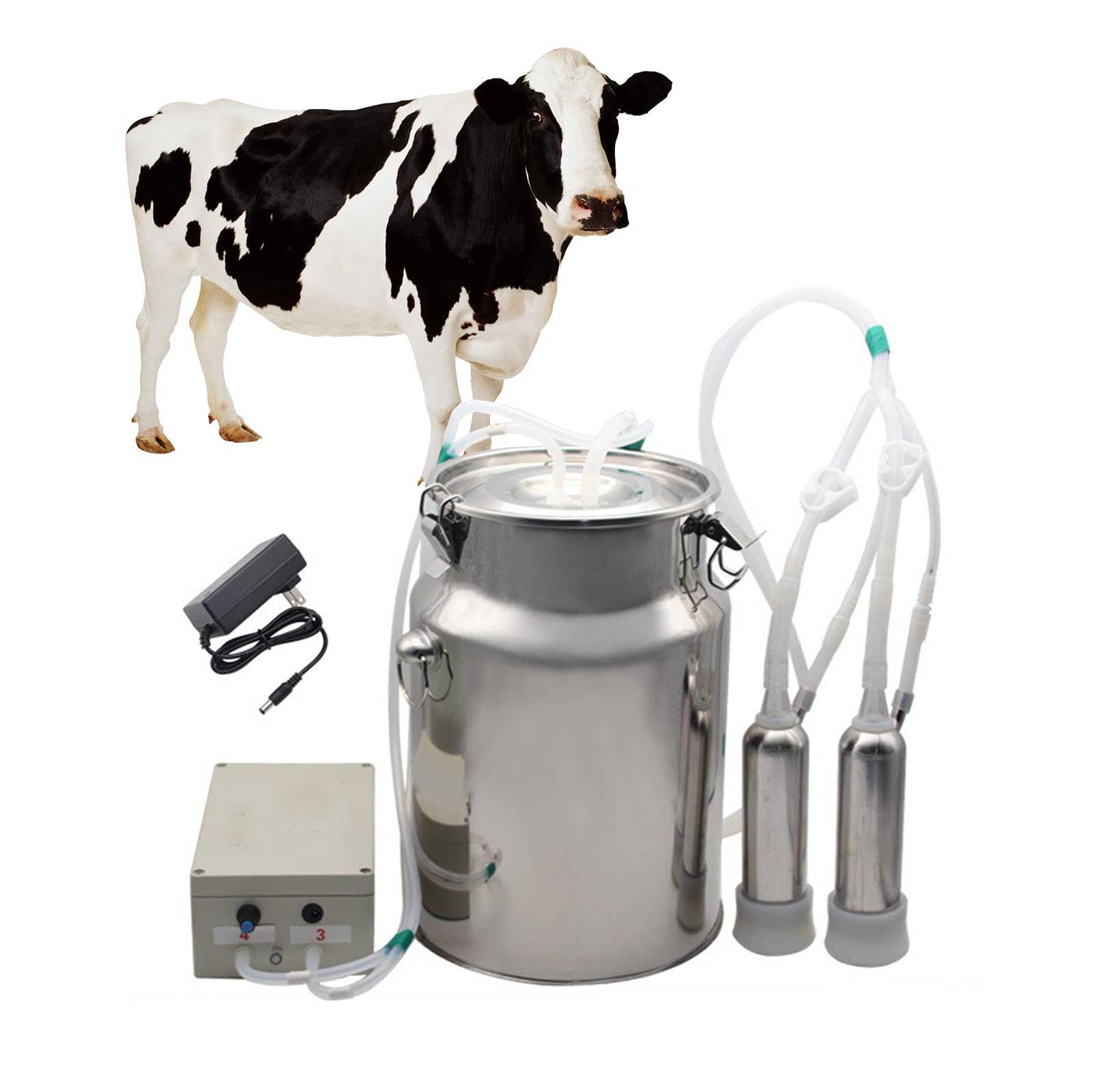 Ordeñadora de vacas de 10L, Suministros De Ordeño Portátiles For Vacas, con Botella de Acero Inoxidable,Tapa Transparente de Acero Inoxidable,Recargable por Pulsación (10L/para Vaca)