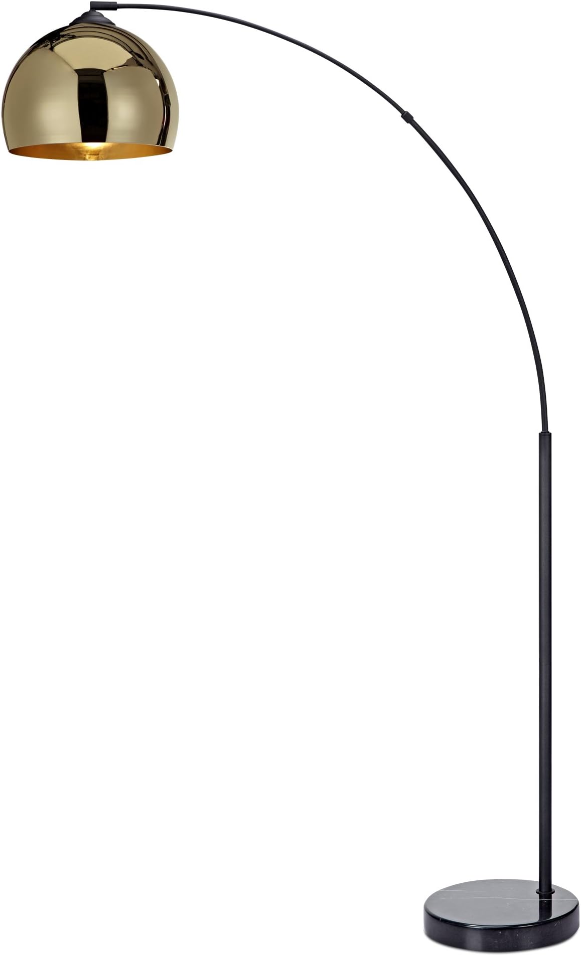 Teamson Home Arquer 170cm Arc Floor Lamp for Living Rooms, Home Offices, Dining Rooms, Bedrooms with Faux Black Marble Base and Gold Bell Shade