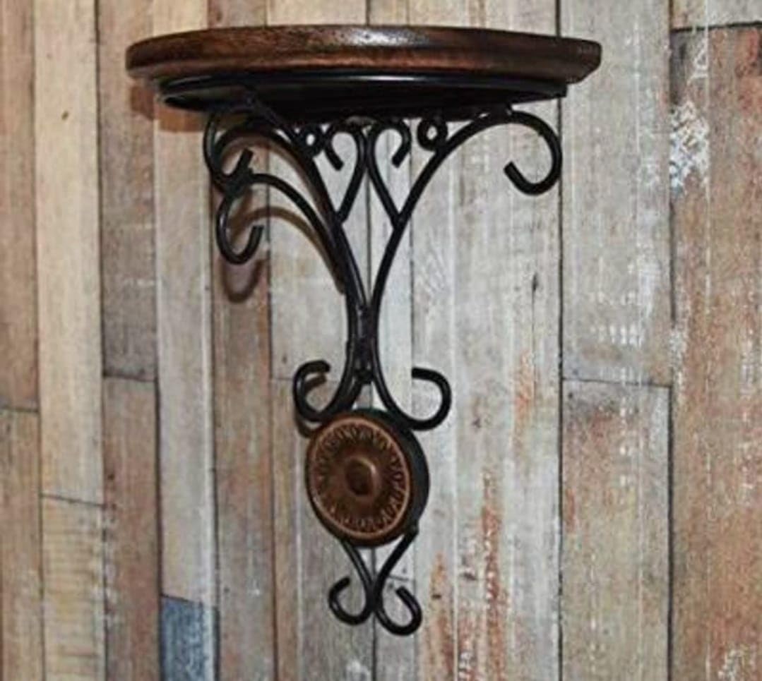 Wall Mounted Shelf with Decorative Scroll Brackets – Black Iron & Wooden Wall Rack for Plants, Pots & Home Décor | Vintage Style Floating Shelf for Living Room, Bedroom & Kitchen-image-16