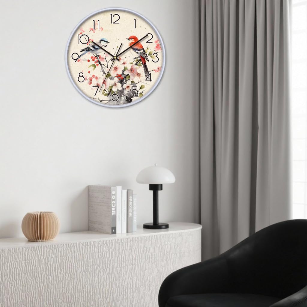 NUOVO 16 Zoll Dekorative Wanduhr mit Vögeln und Kirschblüten, 30 cm, Vintage-Design, Dekorative Uhr für Küche/Schlafzimmer/Wohnzimmer/Büro