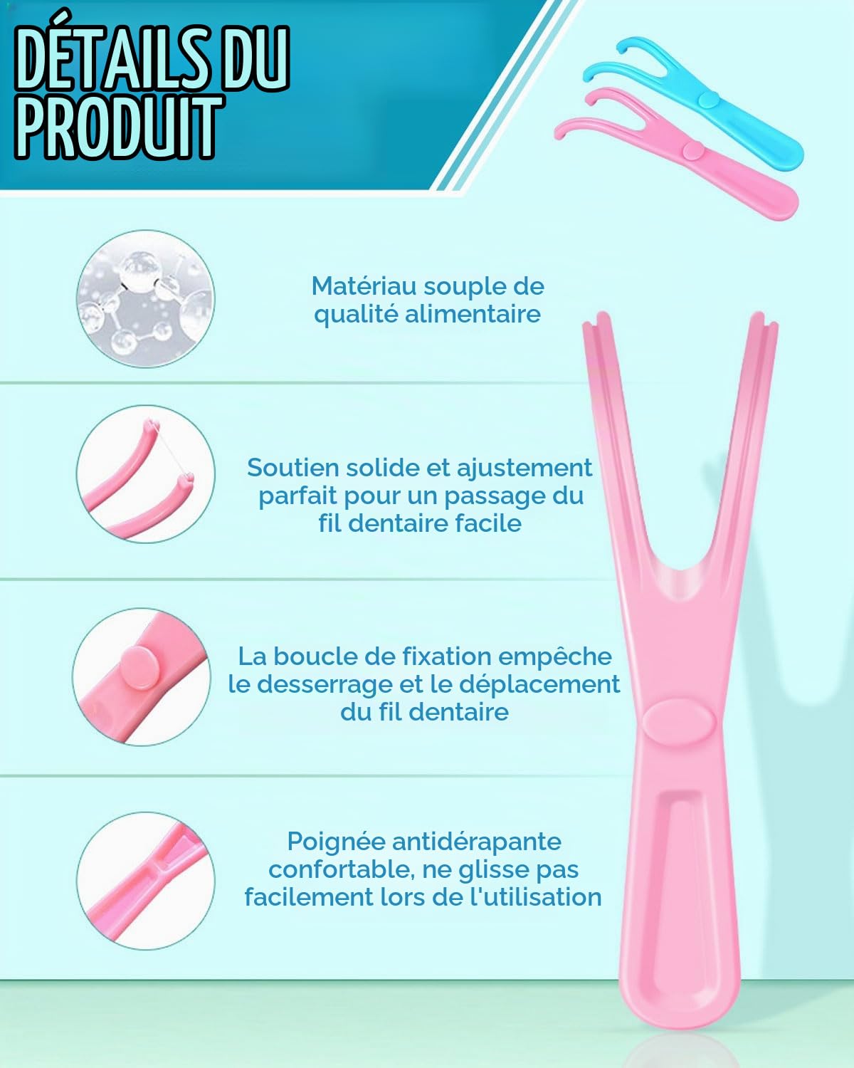 5PCS Porte-Fil Dentaire Réutilisable, Nettoyage des Dents Support de Fil Dentaire, Floss Pick Produits en Forme de Y, Nettoyage Interdentaire Support de Remplacement pour Dental Floss