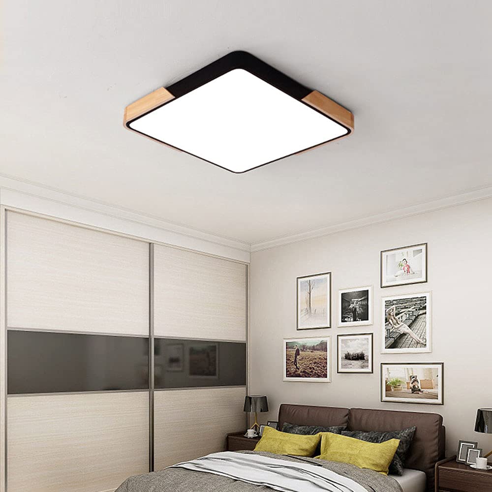 Oświetlenie Sufitowe LED Trójkolorowe Tonowanie Ściemniające Energooszczędna Lampa Sufitowa Oprawa Montażu Podtynkowego Łatwa Instalacja Oświetlenie Wewnętrzne Kwadratowa Metalowa Listwa Drewna