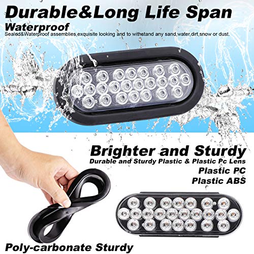 Ledvillage 6 Inch Clear Lens Red Light 24 Led Oval Flash Break Fender Marker Multi-Function Bulb W/Rubber & Plug Universal Truck Trailer Tow 12V Dc (4 Pcs) #TOP4