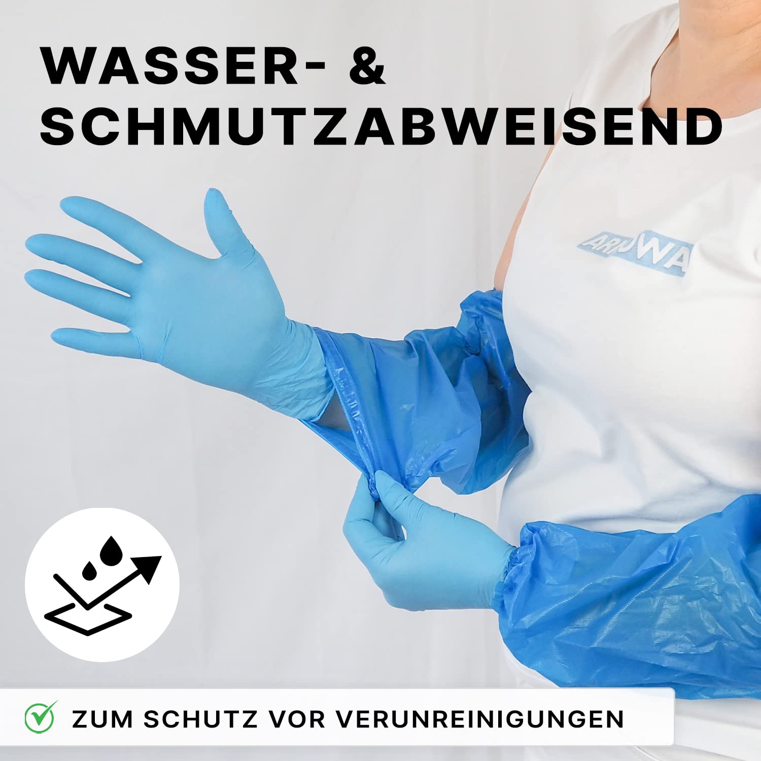 100x ARNOMED® CPE Einweg Ärmelschoner Extra Stark, Plastik Ärmelschoner | Einweg Armstulpen mit Gummizug Blau, Wasserdicht, Ärmelschutz gegen Schmutz für Damen & Herren, Einweg Armlinge