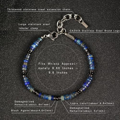Pulsera ajustable de hematita y lapislázuli para hombre miniatura 7