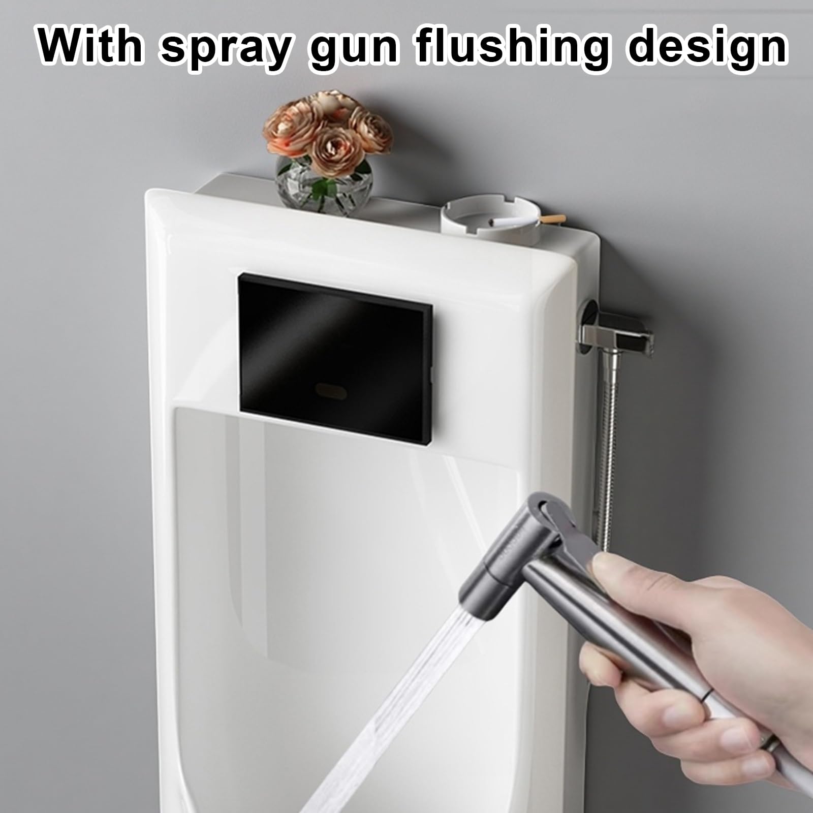 Orinatoi in Ceramica per Uomo, Orinatoi per Bagno Maschile con Pistola a Spruzzo, Scarico con Sensore e Scarico Manuale a Pulsante, Antispruzzo, Adatti per Uso Domestico