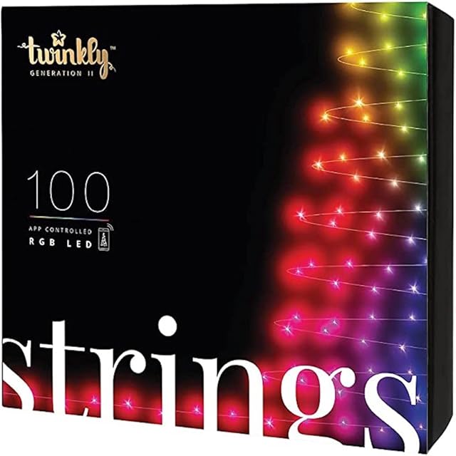 Twinkly Strings  App-Controlled LED Lights String with 100 RGB (16 Million Colors) LEDs. 8 Meters. Black Wire. Indoor and Outdoor Smart Lighting Decoration