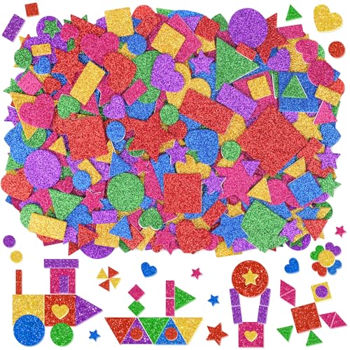 750Pcs Foam Stickers Colorful Foam Shape Stickers Self Adhesive Star Heart Circle Geometric Stickers Foam Shapes for Crafts Preschool Art Project Greeting Card Scrapbooking Party Decor Teacher